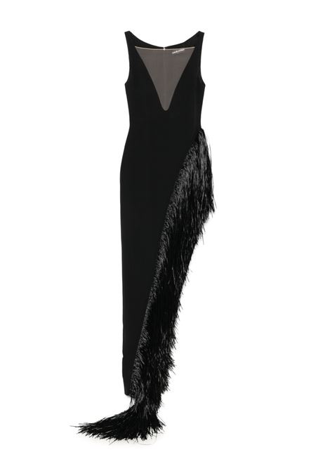Black raffia fringe asymmetric hem gown David Koma - women DAVID KOMA | RE25DK67DLBLK